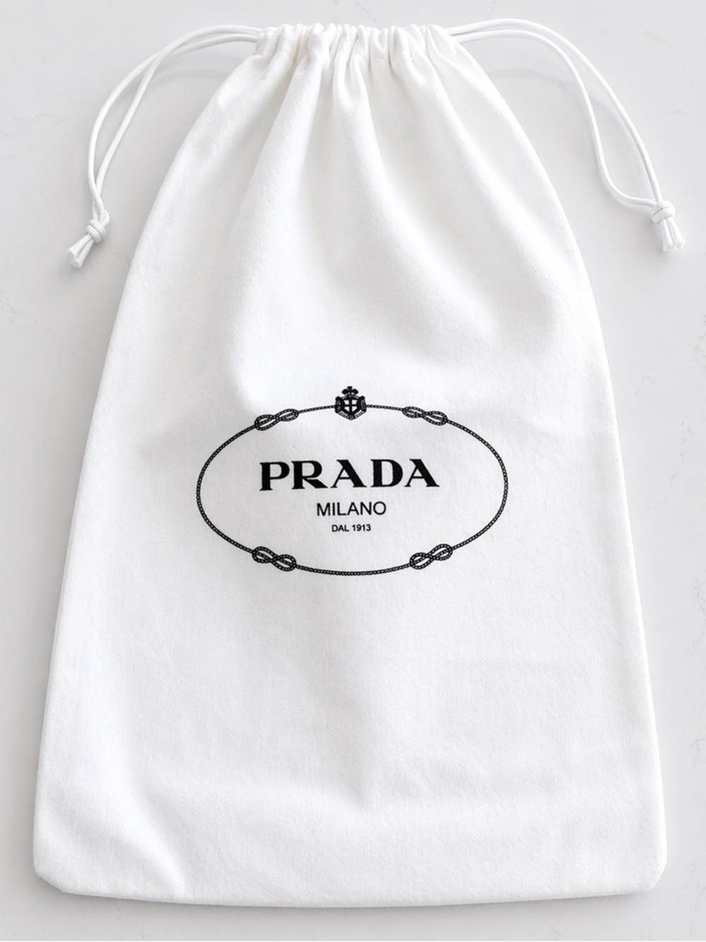 Prada Drawstring Dust Bag cotton LARGE 15”X 9” white black Prada Milano logo EUC
